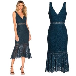 Bardot Midi Lace Mermaid Dress